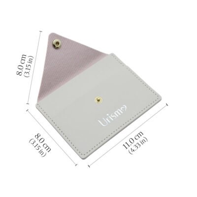 Urisma Two-tone Snap PU Leather Card Holder - Side View of Snapped-on Pink One Showing Detail and Size