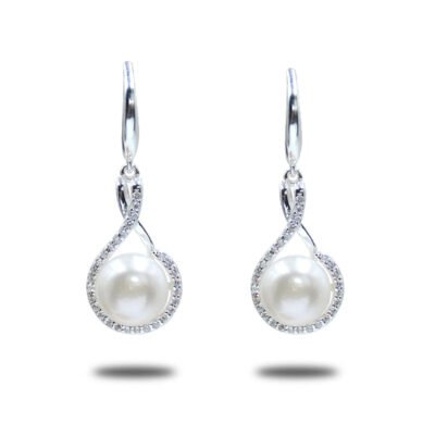 Urisma Serene Arc Pearl Drop Earrings - Front View of Whole Earrings