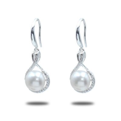 Urisma Serene Arc Pearl Drop Earrings - Side View of Whole Earrings