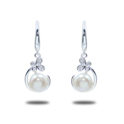 Urisma Blossom Pearl Drop Earrings - Front View of Whole Earrings