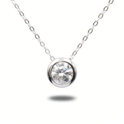 Urisma Solara Moissanite Bezel Pendant Necklace - Vertical View of Whole Necklace
