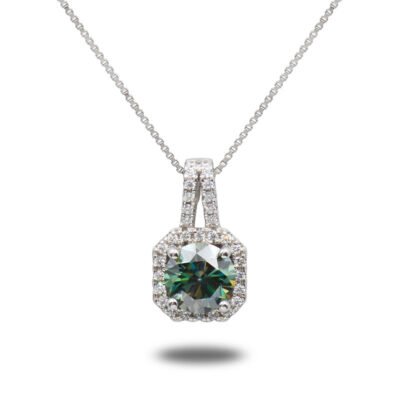 Urisma "Celestial Edge" Green Moissanite Necklace - Vertical View of Whole Necklace