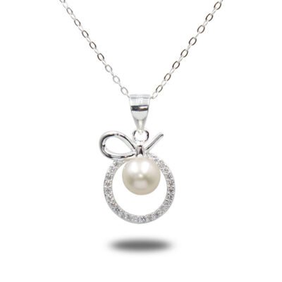 Urisma "Grace Knot" Pearl Circle Necklace - Vertical View of Whole Necklace