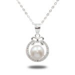 Urisma "Petite Poise" Bow Pearl Necklace - Vertical View of Whole Necklace