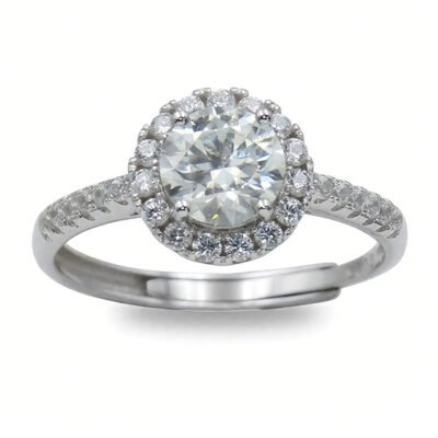 Urisma Halo Éclat Ring - Moissanite in S925 Silver(Front View)