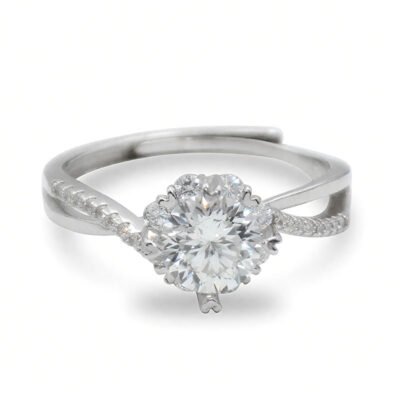 Urisma Crystal Bloom Moissanite Ring - Front View of Moissanite in S925 Silver